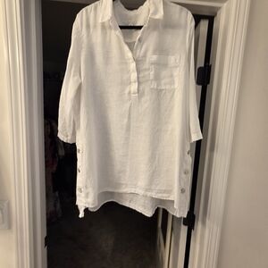 J. Jill Love Linen White Button-Side Tunic 100% Linen